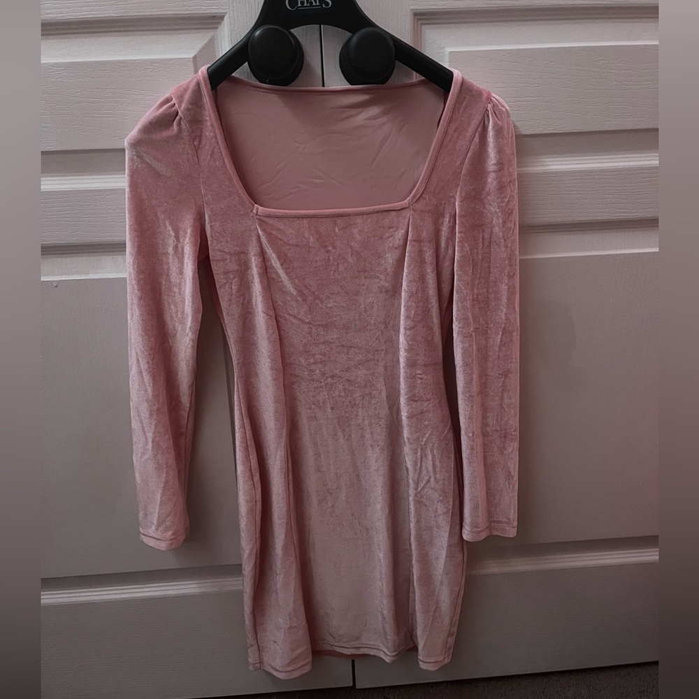 Pink Velvet Bodycon Square Neck Dress